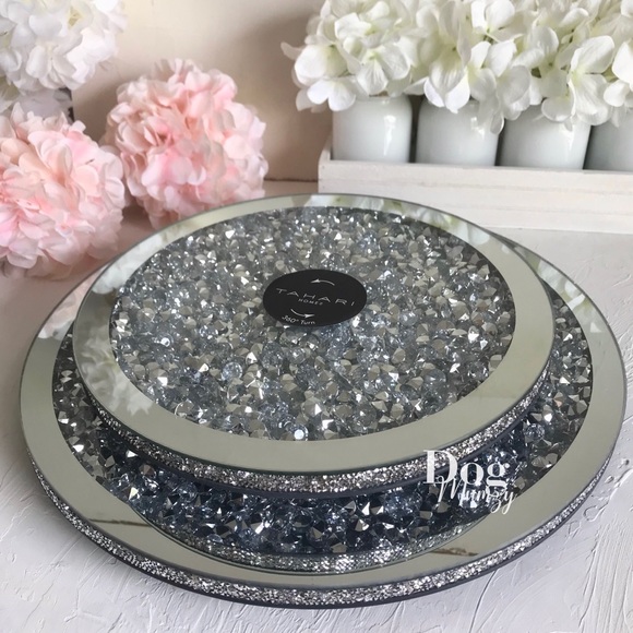 Tahari 14” Lazy Susan Mirrored Glass with Crystals - Picture 4 of 4